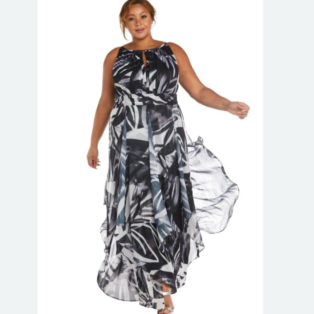 NWT R&M Richards Black White Halter Maxi Dress Size 20W